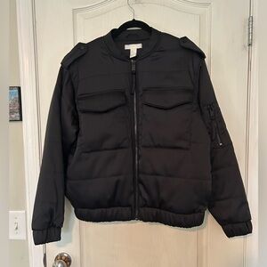 H&M Satin Black Puffer Bomber Jacket